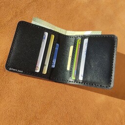 کیف پول جیبی مردانه با چرم طبیعی بزی، کاملا دست دوز، رنگ بندی