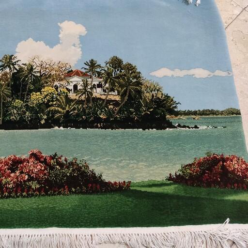 تابلو فرش دستبافت  منظره جزیره. گل ابریشم 