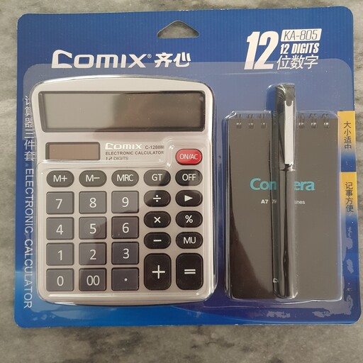 ست کادویی ماشین حساب دفترچه  و خودکار از برند comix کد    KA-805