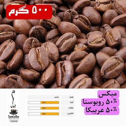  قهوه میکس  50درصد روبوستا 50 درصد عربیکا مخلوطی از چهار دان تازه و با کیفیت طعم و عطری دلنشین (درجه1) 500گرمی