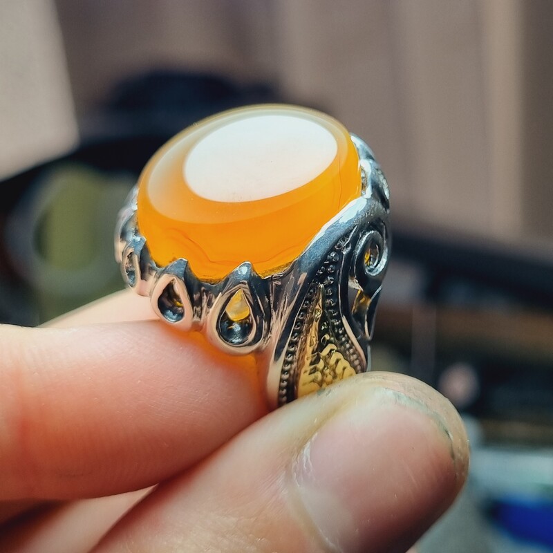انگشتر نقره مردانه با نگین عقیق پرتقالی معدنی سایز 63