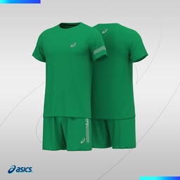 تیشرت و شورت ورزشی تمرینی آسیکس ( لباس ورزشی مردانه ) رنگ سبز چمنی