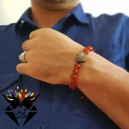 دستبند عقیق  قرمز اصل با نگین حدید ستاره سلیمان و ستاره داوود