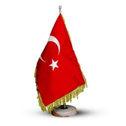 پرچم رومیزی ترکیه پارچه ساتن با پایه سنگی