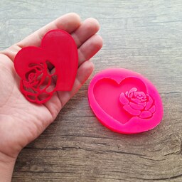 قالب سیلیکونی دستساز قلب و گل رز  رنگ فلورسنتی و سیلیکون با کیفیت ترکیه ای