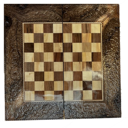تخته شطرنج چوب گردو سوخته کاری طرح سنگ