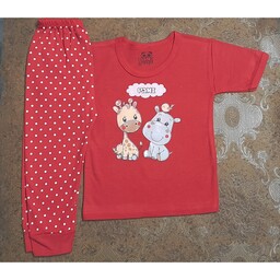لباس نوزادی و بچگانه  سایز 4و5و6 طرح قرمز زرافه