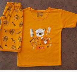 لباس نوزاد و سیسمونی تیشرت شلوارک سایز2تا 5 طرح سه خرس نارنجی