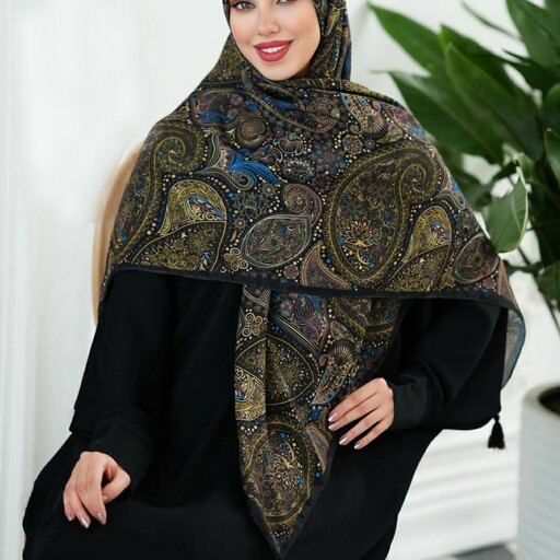 روسری نخی طرح سنتی بته جقه چاپی در طرحهای زیبا قواره بزرگ 