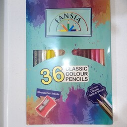 مداد رنگی 36 رنگ جعبه مقوایی فنسیا همراه مداد طلایی و نقره ای با یک تراش 