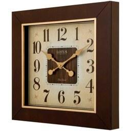 ساعت دیواری چوبی مربع لوتوس مدل W-9914-SNOVER رنگ قهوه ای و کرم سایز 57 سانتی متر