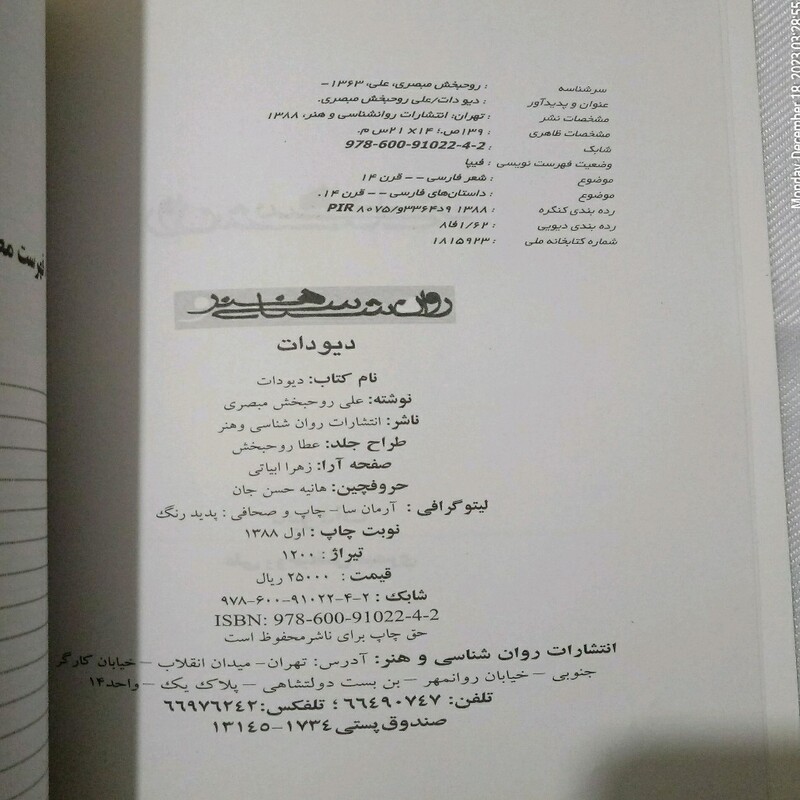 کتاب شعر  روان شناسی هنر   دیو دات  با موضوع شعر فارسی و داستان های فارسی
