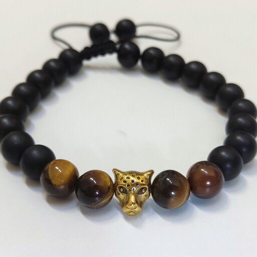 دستبند سنگ اونیکس  مات و چشم ببر tiger eye ، onyx  کد03