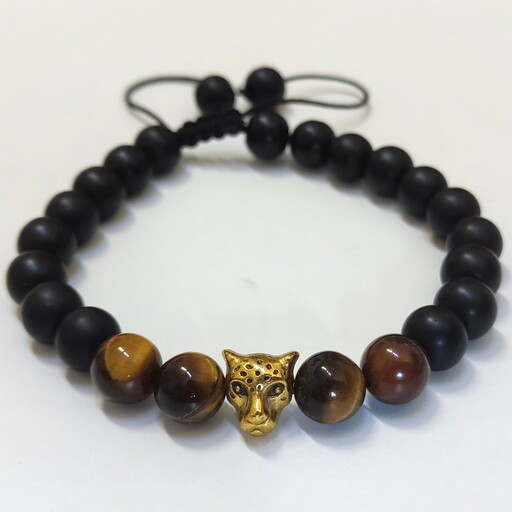 دستبند سنگ اونیکس  مات و چشم ببر tiger eye ، onyx  کد03