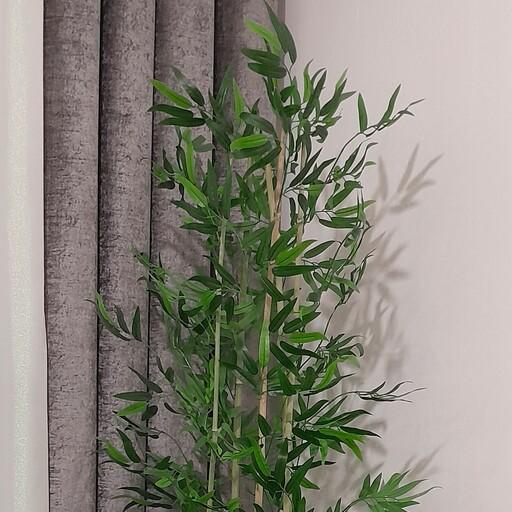 درختچه مصنوعی بامبو وارداتی پر تراکم 5 شاخه، برگ لمسی بهترین کیفیت، ارتفاع 180- با گلدان پلاستیکی