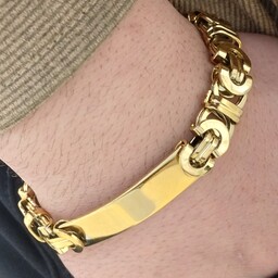 دستبند مردانه استیل طلایی پلاک دار 