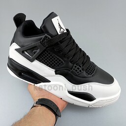 کفش جردن Nike Jordan 4 مردانه زنانه مشکی سفید 37 تا 44 ( کتونی جردن - جردن 4 - jordan 4  - کفش ایر جردن -4 air jordan ) 
