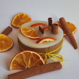 شمع دستساز دارچین پرتقال استوانه و مکعب با تزئینات دارچین ، پرتقال، لیمو یا گل خشک  