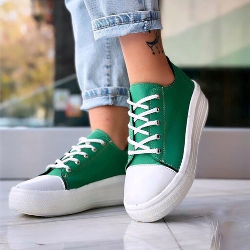 کفش زنانه آلستار زیره پلیمر راحت ارسال رایگان  سایز بندی 37 تا 40 رنگ سفید و سبز مدل هلنا 