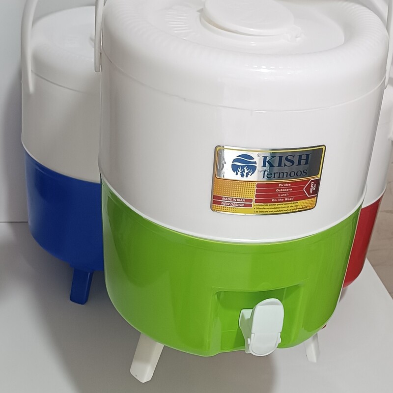 کلمن پلاستیکی پایه دار ظرفیت 10 لیتری مارک کیش ترموس (KISH Termoos) (رنگ سبز، قرمز، آبی)