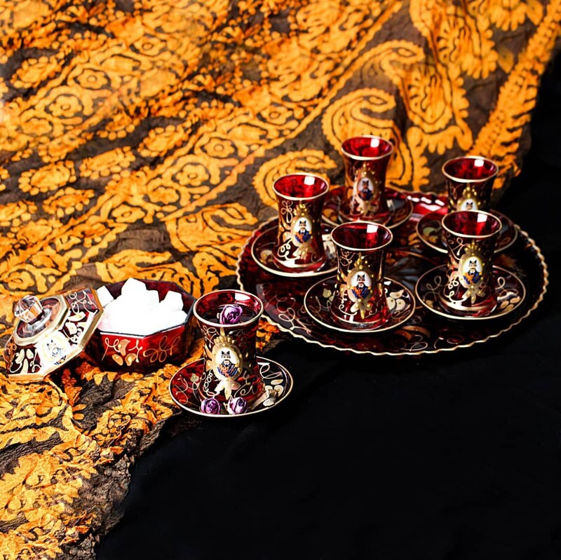 سرویس چایی حوری 14 پارچه مدل شاه عباسی
