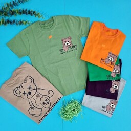 تیشرت بچگانه پشت چاپ طرح خرس سایز 50-55  جنس نخ پنبه در 12 رنگ مختلف