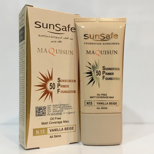 ضد آفتاب کرم پودری و پرایمری سان سیف SPF50 رنگ بژ وانیلی N15