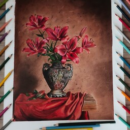 نقاشی مداد رنگی (تابلو گل) هایپر رئال 