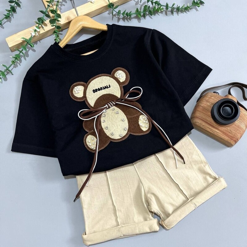 لباس بچگانه تیشرت شلوارک خرس بنددار