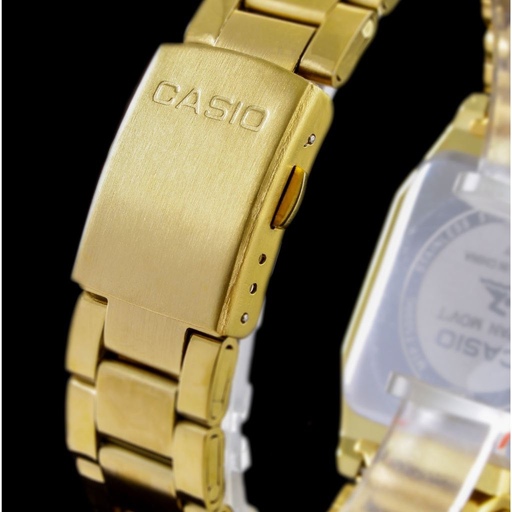 ساعت مردانه کاسیو طلایی صفحه مربعی کلاسیک بند استیل CASIO