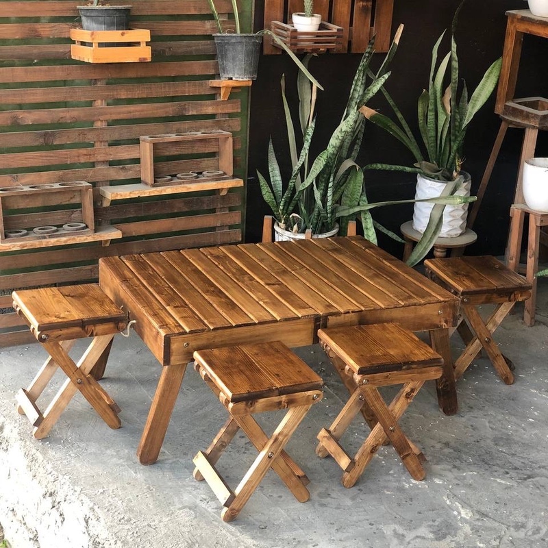 میز و صندلی تاشو چوبی مسافرتی چهارنفره ارسال از طریق باربری و پس کرایه 