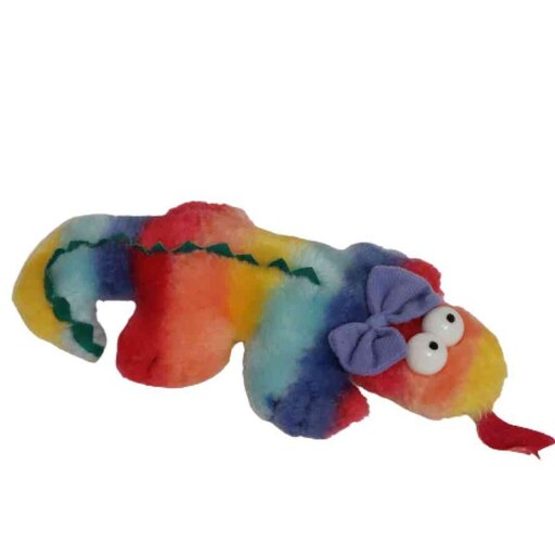 عروسک تمساح یا سوسمار پاپیون دار رنگین کمانی عروسک پارچه ای رنگارنگ عروسک پولیشی مخملی خارجی وارداتی طول 22 سانتی متر 