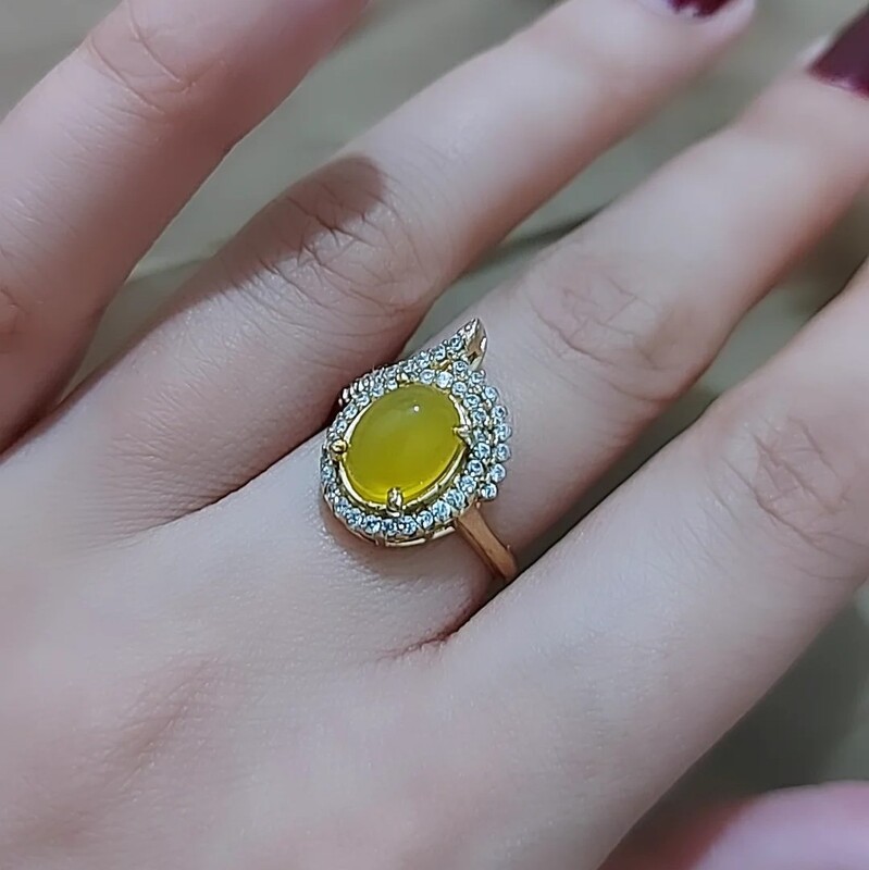 انگشتر زنانه طلا روسی رنگ ثابت با سنگ عقیق زرد شرف الشمس 