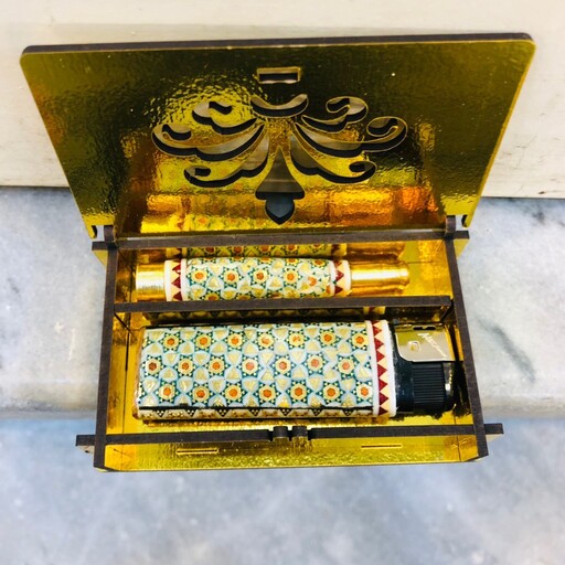 ست فندک و چوب سیگار خاتمکاری کار دست اصفهان همراه با جعبه کادویی