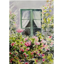 نقاشی آبرنگ پنجره 