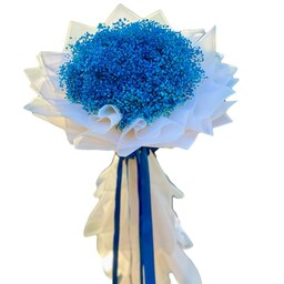 دسته گل ژیپسوفیلا آبی با کاغذ سفید