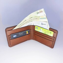 کیف پول مردانه چرم طبیعی دست دوز کد 102 همراه با جعبه چوبی ارسال رایگان