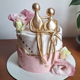 کیک خامه ای سالگرد ازدواج بل تاپر فوندانت طلایی