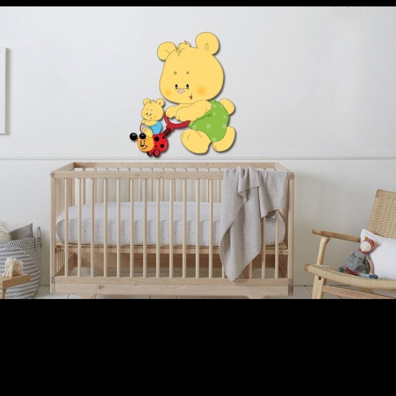 استیکر چوبی اتاق کودک و نوجوان طرح خرس کوچولودر ابعاد 30 در 30 سانت، دکور اتاق کودک، دیزاین و تزیین اتاق  کودک 
