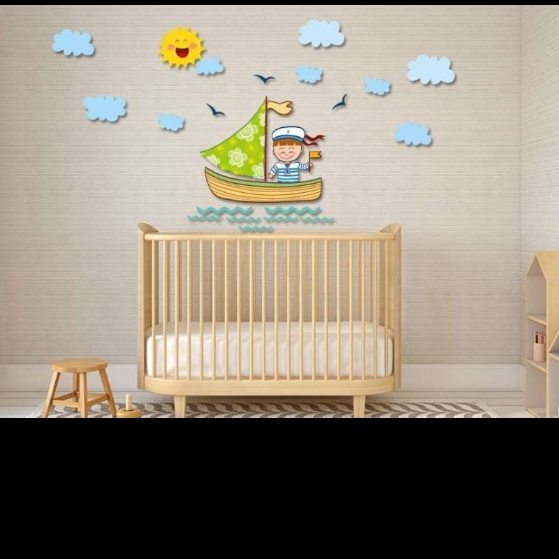 استیکر چوبی اتاق کودک و نوجوان طرح ملوان کوچولو در ابعاد 30 در 50 سانت، دکور اتاق کودک، دیزاین و تزیین اتاق  کودک 