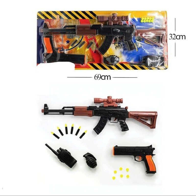 ست تفنگ پلیس کلاش و کلت روکارتی اسباب بازی مدل آهو 
