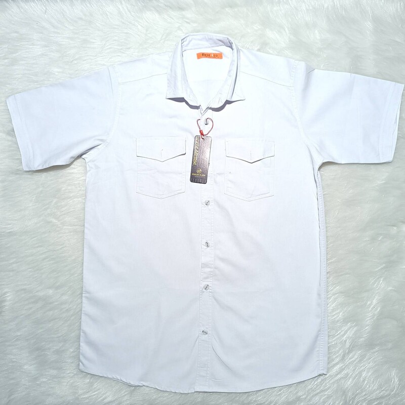 پیراهن کتان مردانه سفید آستین کوتاه سایز لارج دو جیب ارسال رایگان 