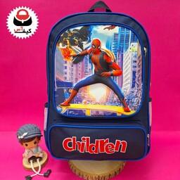 کیف مدرسه دبستانی پسرانه طرح برجسته کارتونی مرد عنکبوتی اسپایدرمن رنگ سورمه ای با قیمت تخفیفی