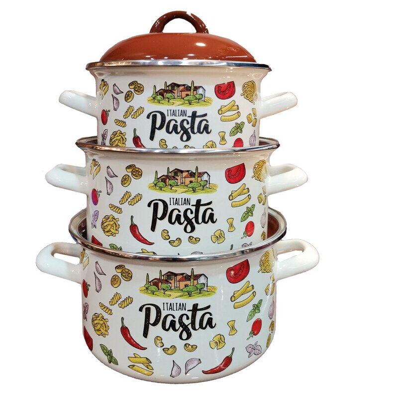 سرویس 6 پارچه قابلمه لعابی ترکیه طرح pasta 