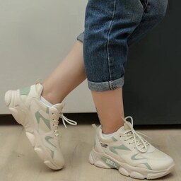 کفش اسپرت لژدار دخترانه زنانه مدل آدریان رنگ کرم سبز سایزبندی 37 تا 40