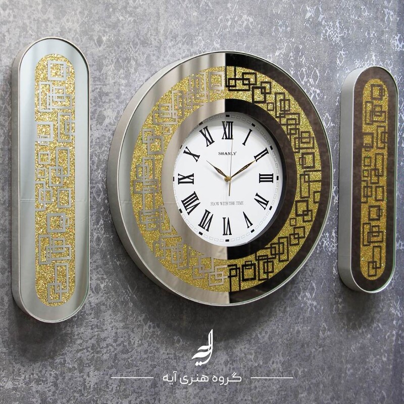 ساعت دیواری آینه ای مربع مستطیل طلایی (تولیدکننده اصلی ارسال رایگان)