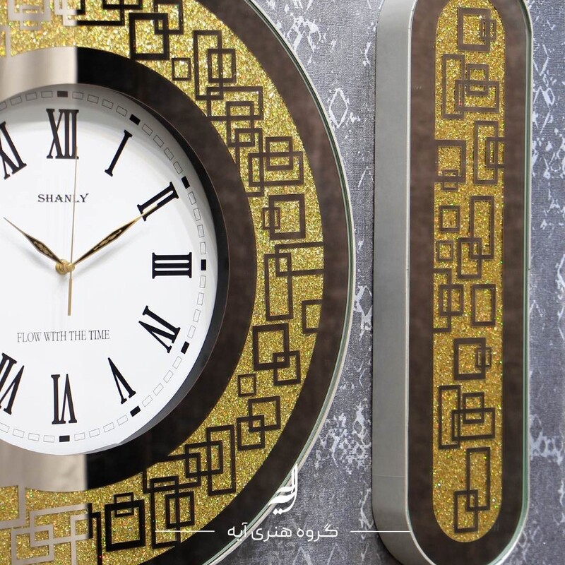 ساعت دیواری آینه ای مربع مستطیل طلایی (تولیدکننده اصلی ارسال رایگان)