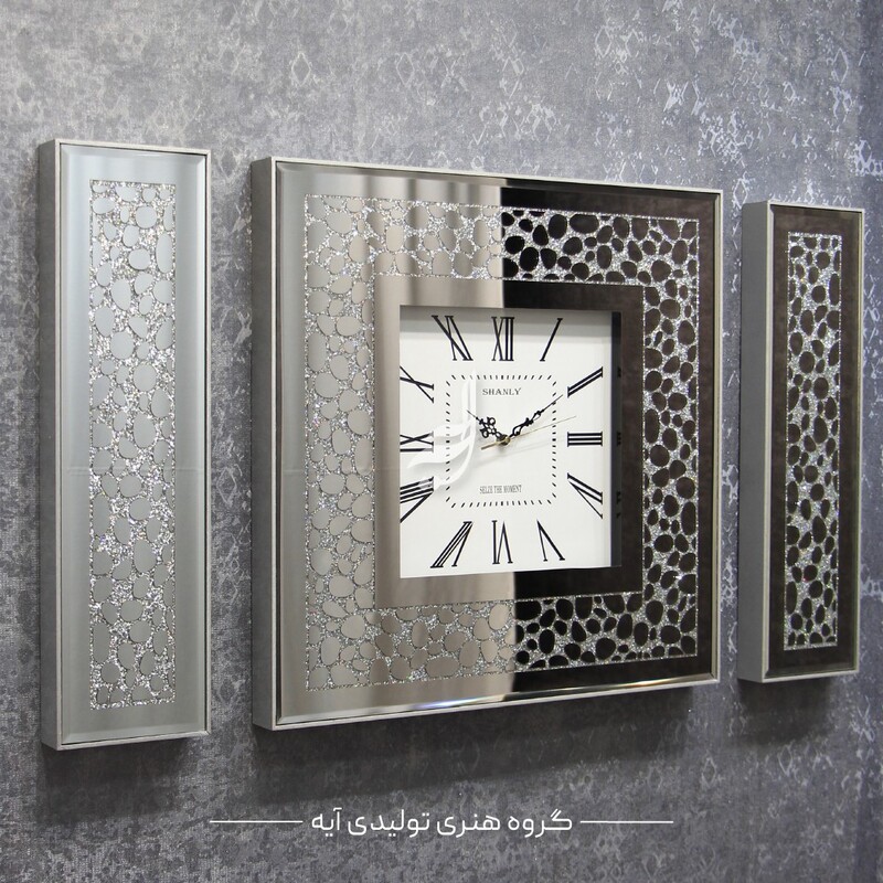 ساعت دیواری آینه ای طرح سنگی سفید(تولیدکننده اصلی هستیم، ارسال رایگان)