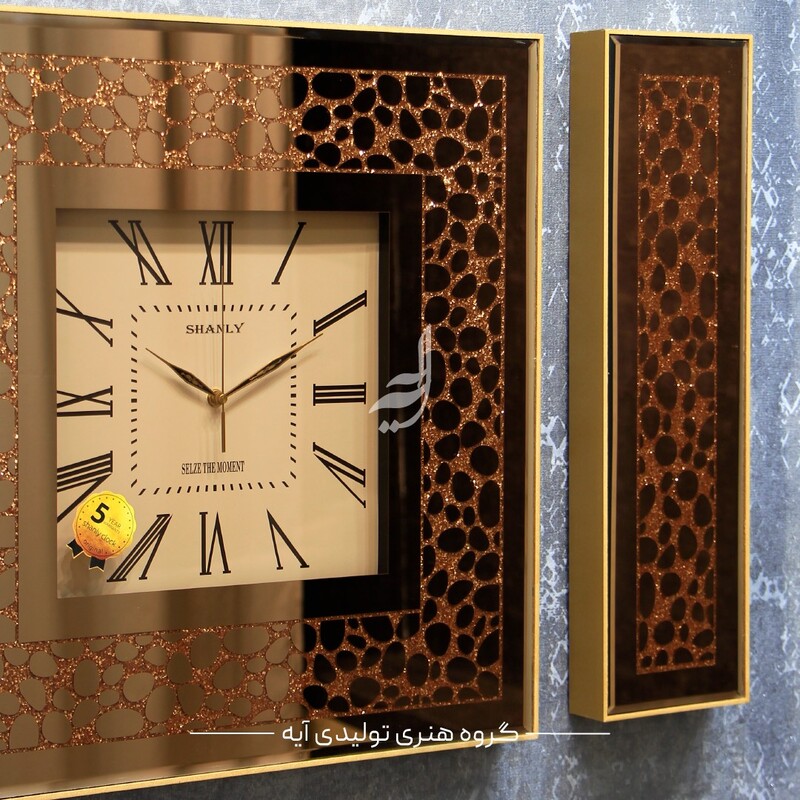 ساعت دیواری آینه ای طرح سنگی برنز (تولیدکننده اصلی هستیم،ارسال رایگان)