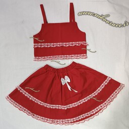 لباس دخترانه دامن تاپ قرمز سفید
